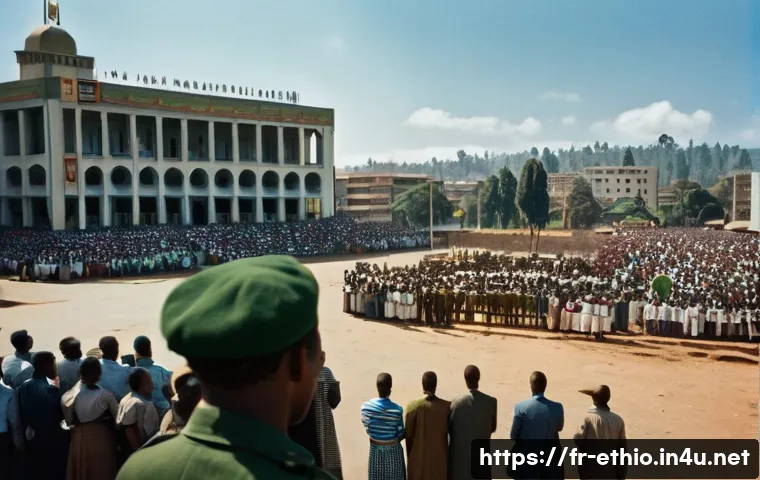 에티오피아 독립운동의 영웅 멩기스투 - **Prompt 1: The Dawn of Revolution in Addis Ababa**
    A wide-angle, historically inspired photogra...