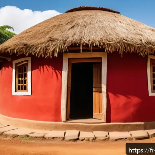Home 17 에티오피아의 전통 건축 양식 - A traditional Ethiopian round house made of handcrafted banco walls with visible textured patterns o...